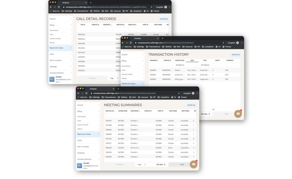 reports and invoices