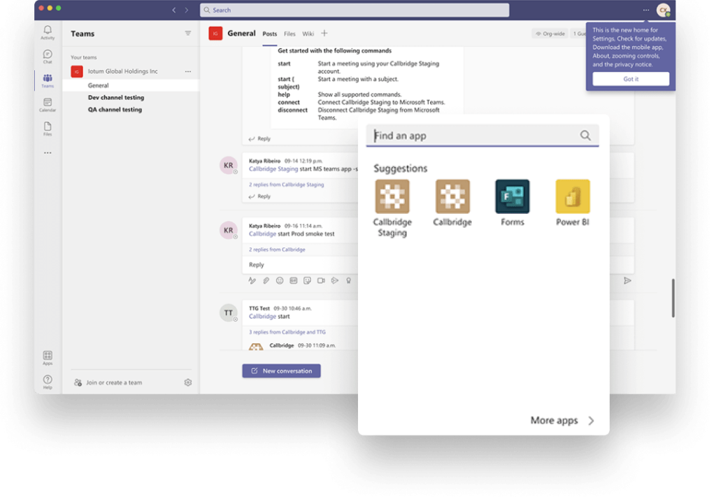 MicrosoftTeams with Callbridge integration